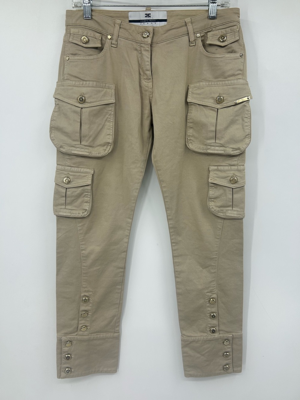 Elisabetta Franchi Women’s Cotton Cargo Pants Beige Straight Leg Jeans Size 28
